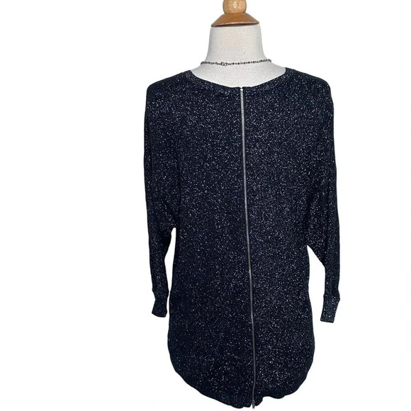 Express womens S black + metallic silver dolman sleeve v-neck sweater - Picture 3 of 8